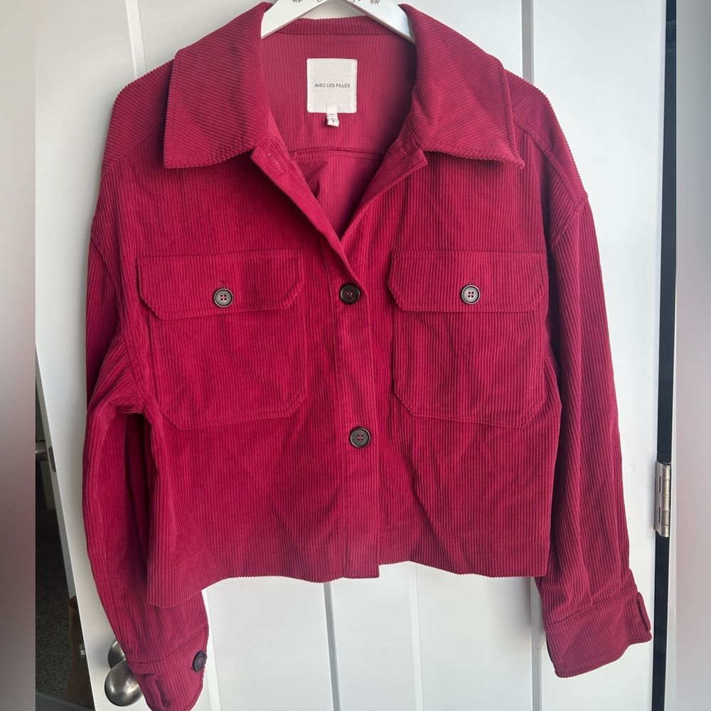 Avec Les Filles M Cropped Corduroy Shacket Chore Jacket Relaxed Fit Contemporary
